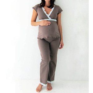 Women's Belabumbum Ariel Nursing Cami and Pant with Lace Trim Mocha Blue Size S